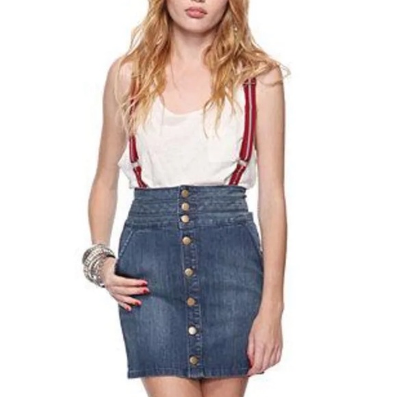 Forever 21 Denim Mini Skirt With Red Suspenders - Picture 12 of 12
